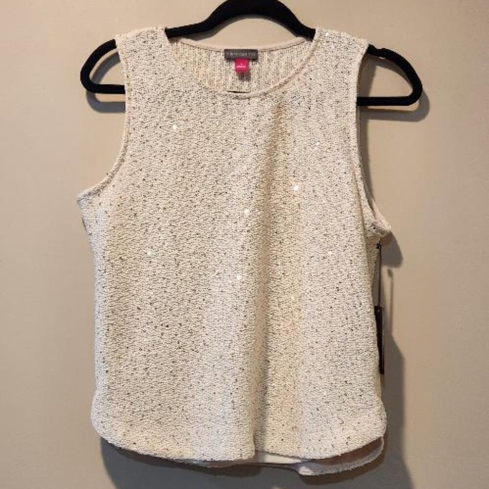 Vince Camuto Sequin Sweater Tank Almond Color